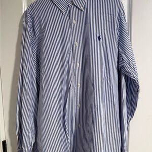 Ralph Lauren Performance Blue/White Striped Classic Button-Down Shirt